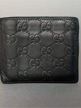 Gucci Black Guccissima Leather Bifold Wallet Mens Classic GG Logo